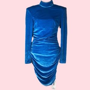 Blushmark NWT Blue Velvet Ruched Long-sleeve Dress